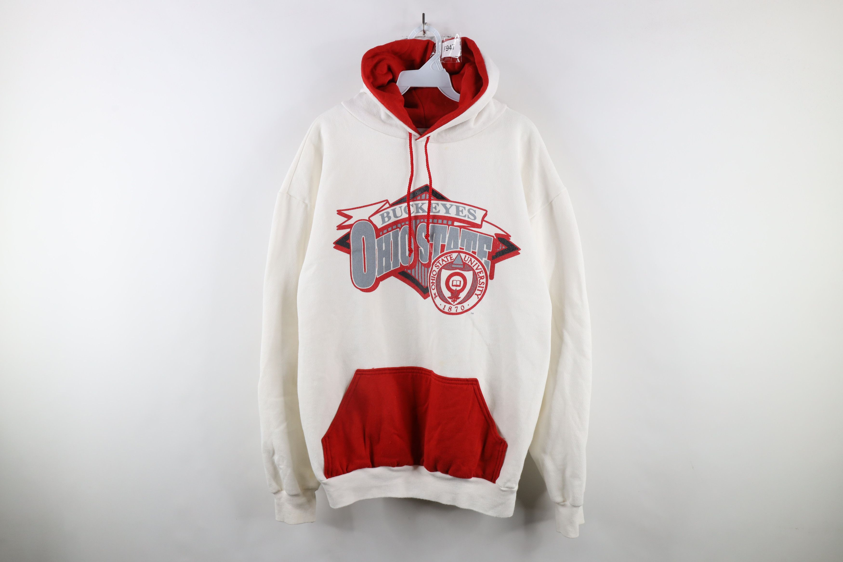 Vintage Vintage 90s State University Hoodie Sweatshirt White USA Size US L / EU 52-54 / 3 - 1 Thumbnail