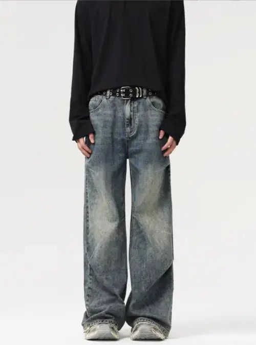 Jean Washed distressed vintage high street wide-leg jeans Size US 32 / EU 48 - 5 Thumbnail