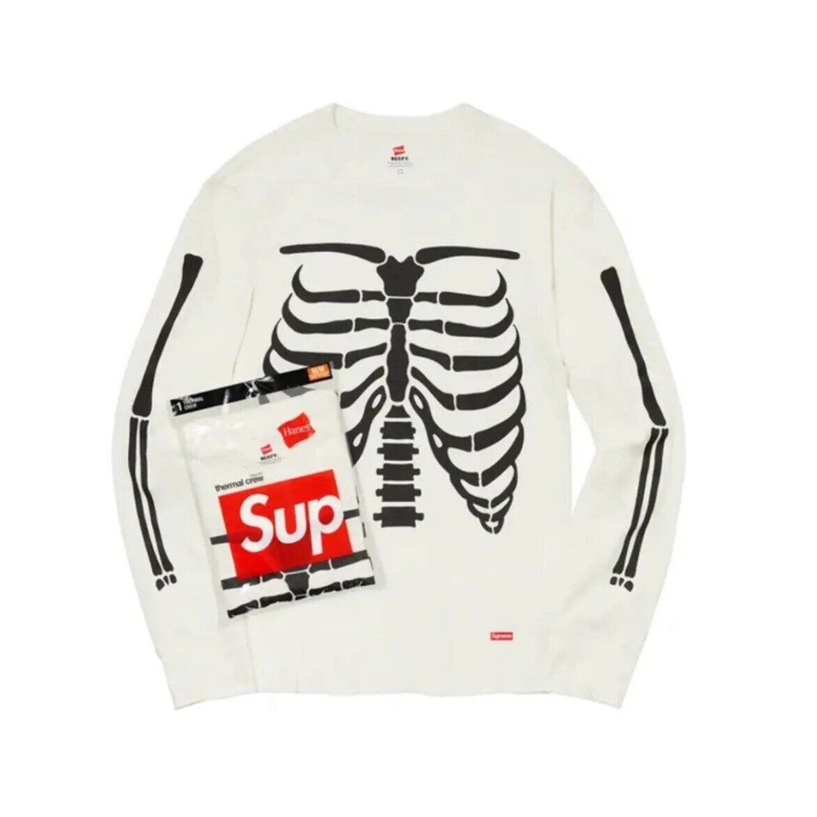 image of New Supreme Hanes Bones Thermal Crew Size Small Natural New in Cream, Men's