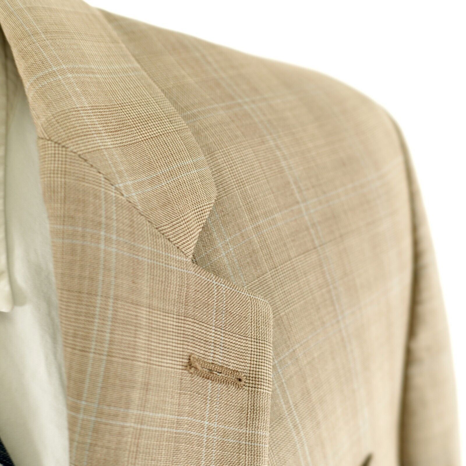 Ralph Lauren DAMAGED Lauren Ralph Lauren Wool Tan Plaid W/ Blue Windowpan Size 40L - 2 Thumbnail
