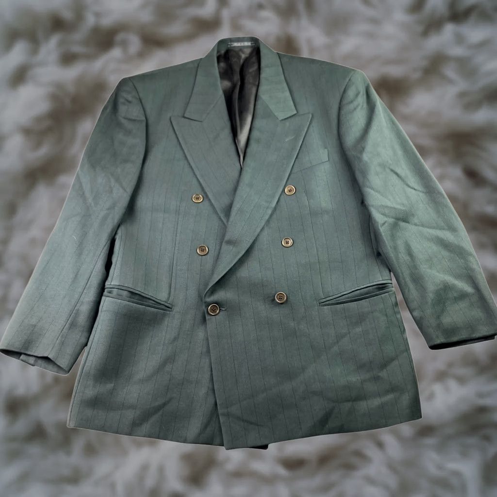 Lubiam Lubiam Two Button Mens 42 Green VTG Men Wool Blazer Stripe Italy 42R Size 42R - 1 Thumbnail