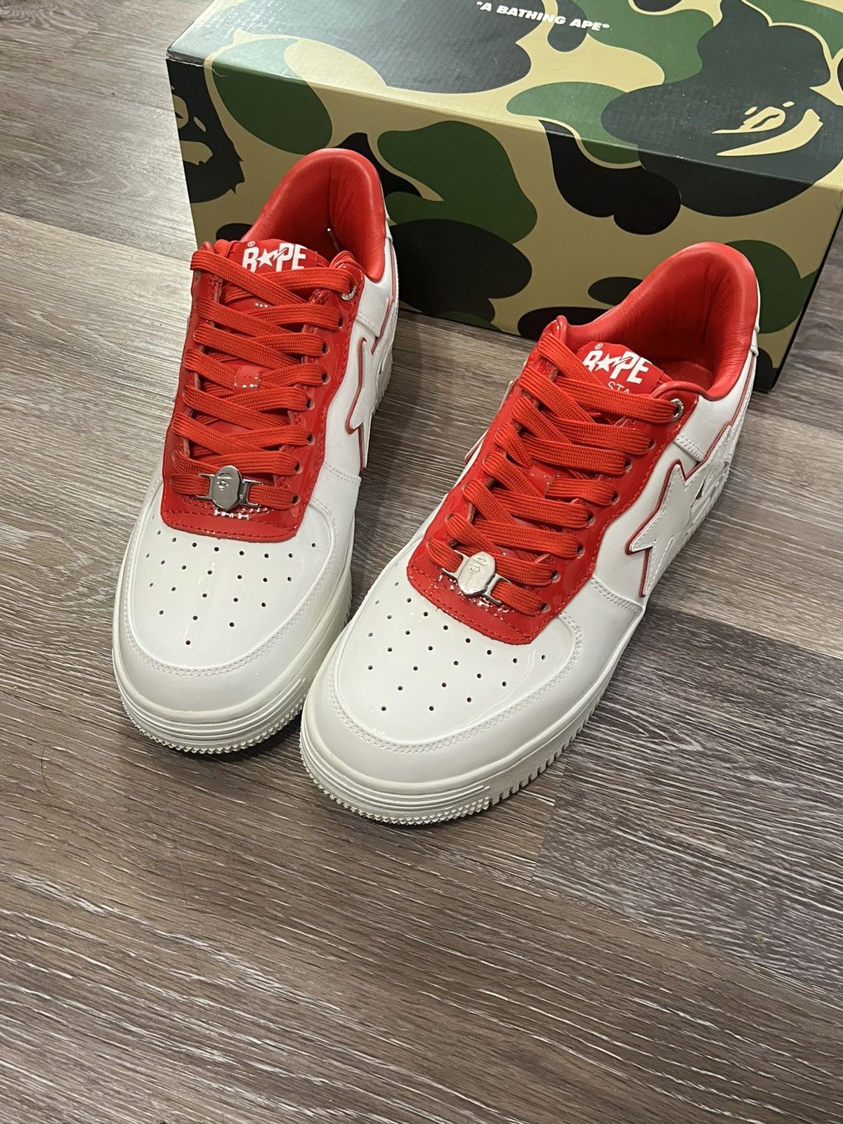 Bape Patent Leather M2 A Bathing Ape Bapesta Red/White With Box Size US 10 / EU 43 - 4 Thumbnail