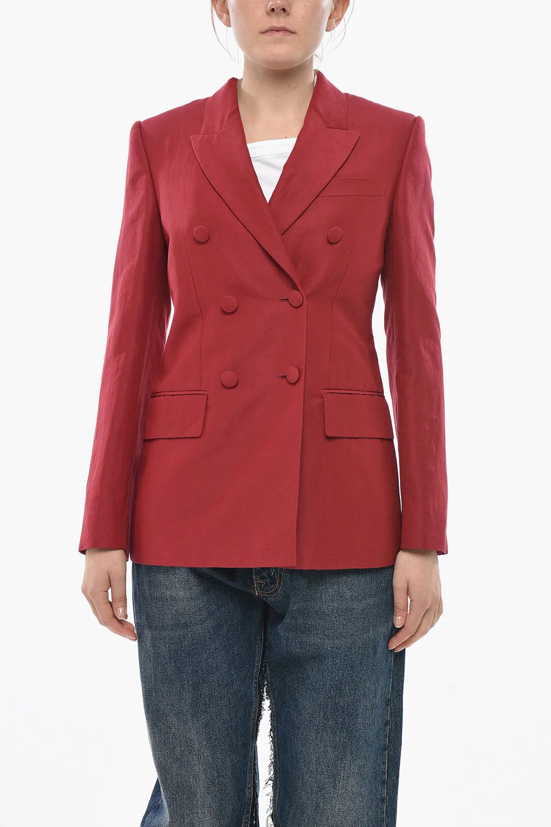 Givenchy og1mm0326 Linen-And-Silk Double-Breasted Blazer in Red Size S / US 4 / IT 40 - 1 Thumbnail