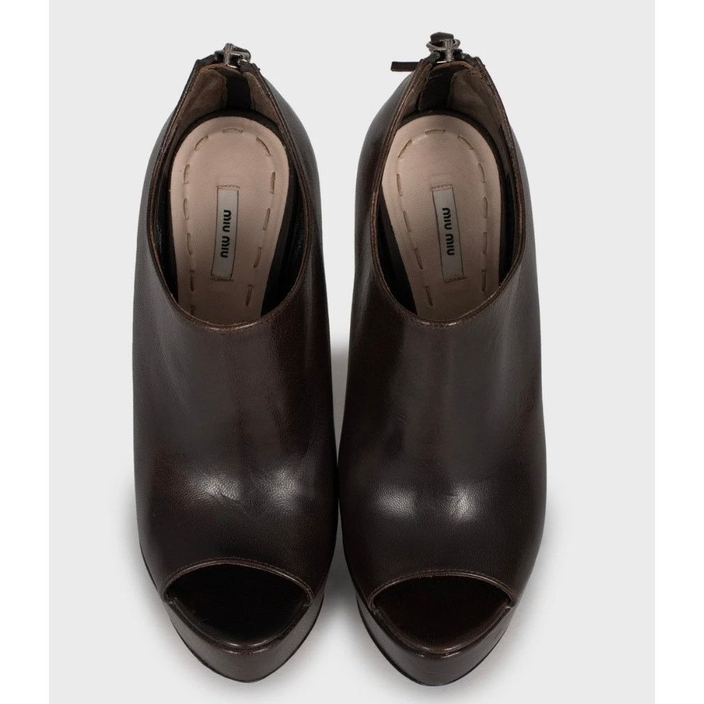 Miu Miu Miu Miu Brown Leather Zip-Up Block Heel Shoes Sz.35 Size US 5 / IT 35 - 4 Thumbnail
