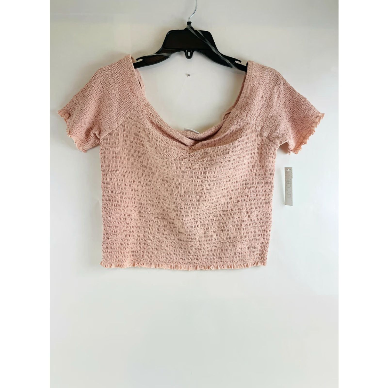 Vintage ABOUND Crop top Women's XL Blush Pink Smocked Off Shoulder U-neck NWT Shirt Tank Cropped 100% Cotton Size XL / US 12-14 / IT 48-50 - 2 Thumbnail