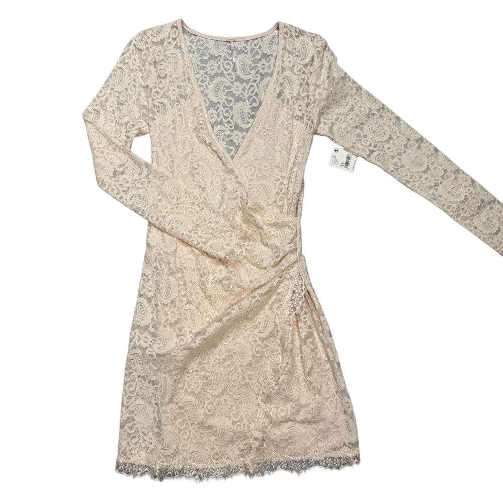 NWT New $148 Free People Pearl Lace Long Sleeve Champagne M