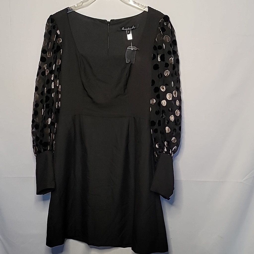 Hutch Hutch Black Flocked With Fab sheer long sleeve dress sz 6 Size M / US 6-8 / IT 42-44 - 3 Thumbnail