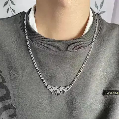 Anime x Jewelry Spike Graffiti Chain Necklace Punk Gothic Chrome Rock Venom in Silver, Men's
