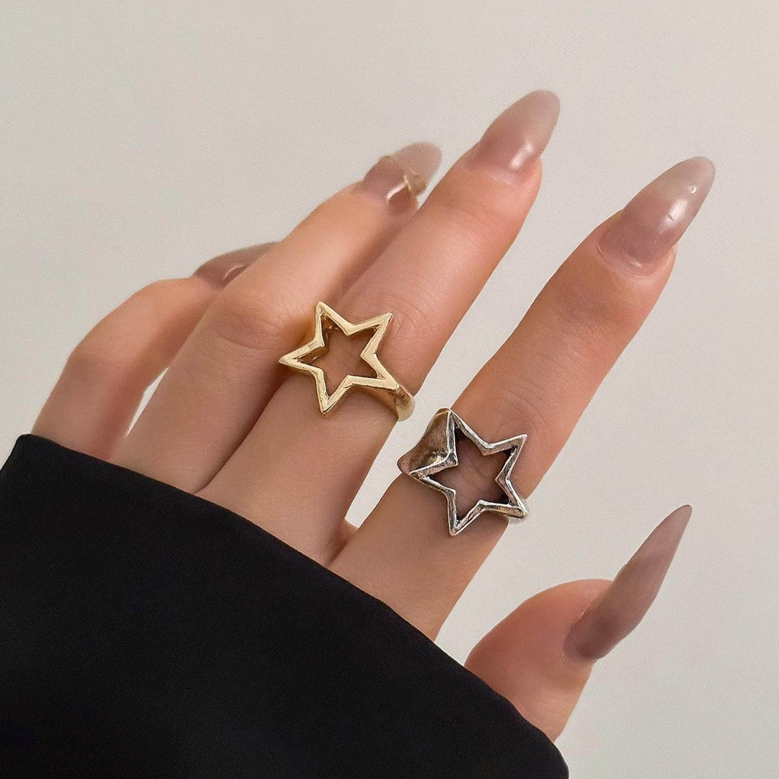 Jewelry y2k Stars Set of Rings Size ONE SIZE - 1 Thumbnail