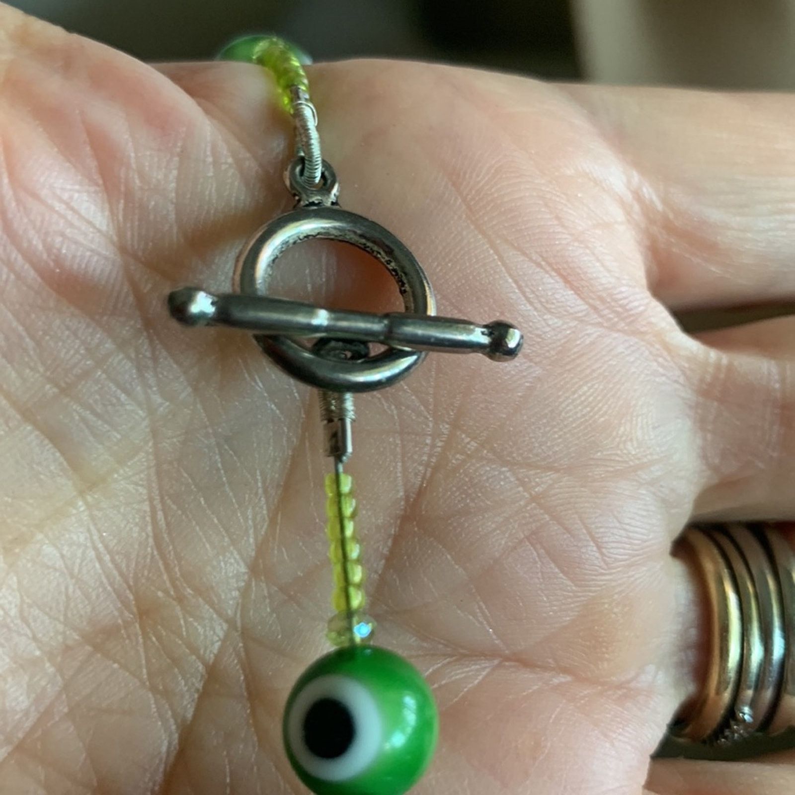 Vintage Green evil eye beads and textured stones necklace Size ONE SIZE - 9 Thumbnail
