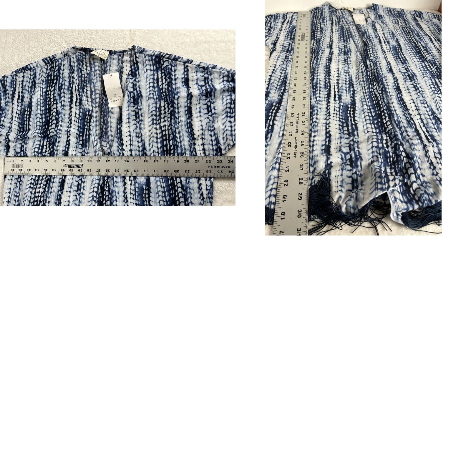 Vintage Ember Womens Tie-Dye Open Front Cardigan Kimono Fringe Hem XL Blue White New Size XL / US 12-14 / IT 48-50 - 8 Thumbnail