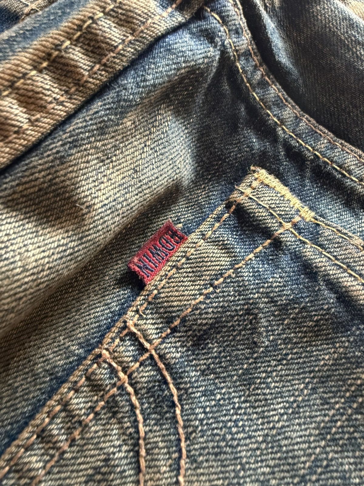 If Six Was Nine Rare Edwin 535 Pierced & Studs Heavy Mud Wash Flared Jeans Size US 32 / EU 48 - 22 Thumbnail