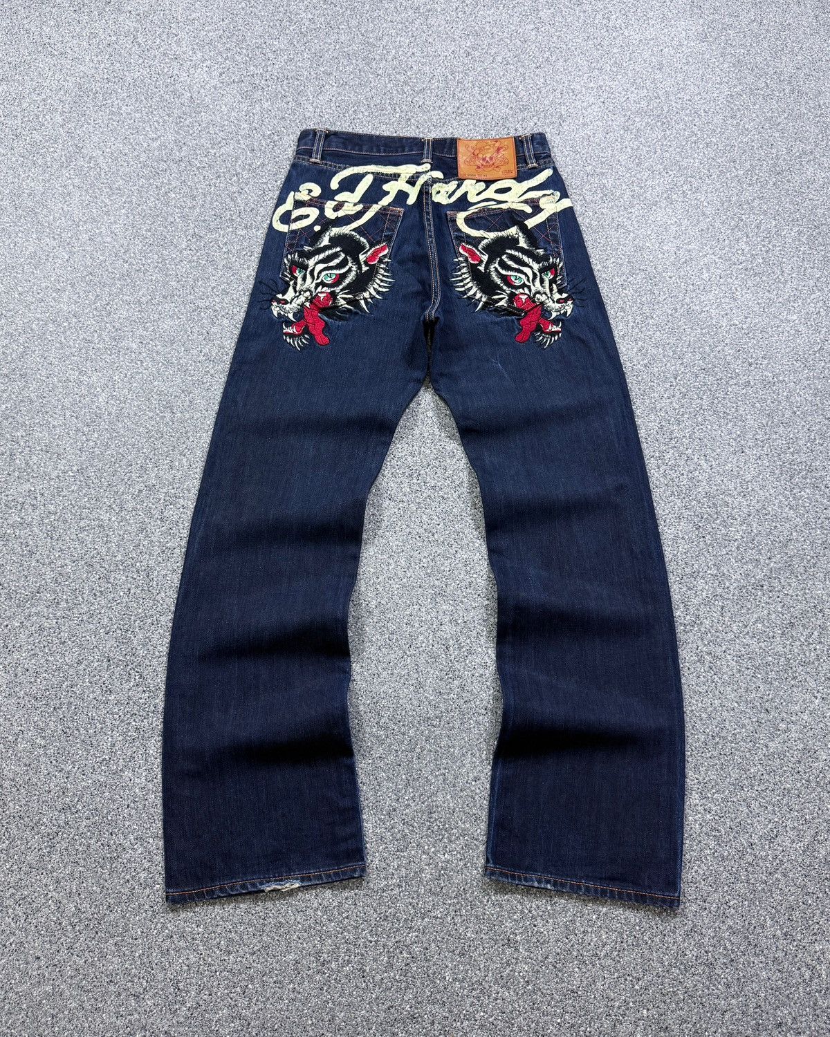 Ed Hardy Rare VTG Ed Hardy Wolf Embroidery Flare Jeans Size US 31 - 1 Thumbnail