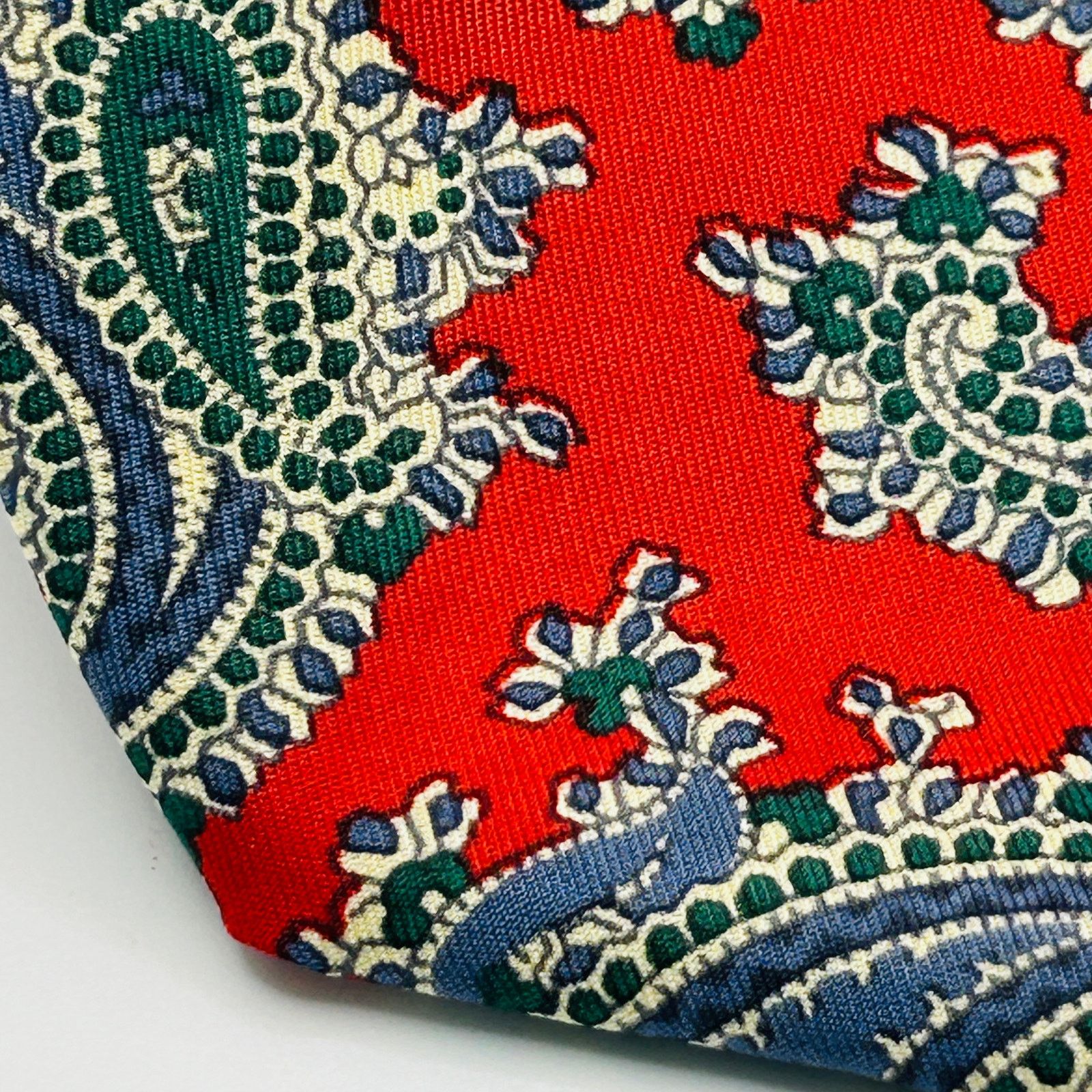 Liberty Vintage 80s Red Blue Green Paisley Silk Necktie Size ONE SIZE - 2 Thumbnail