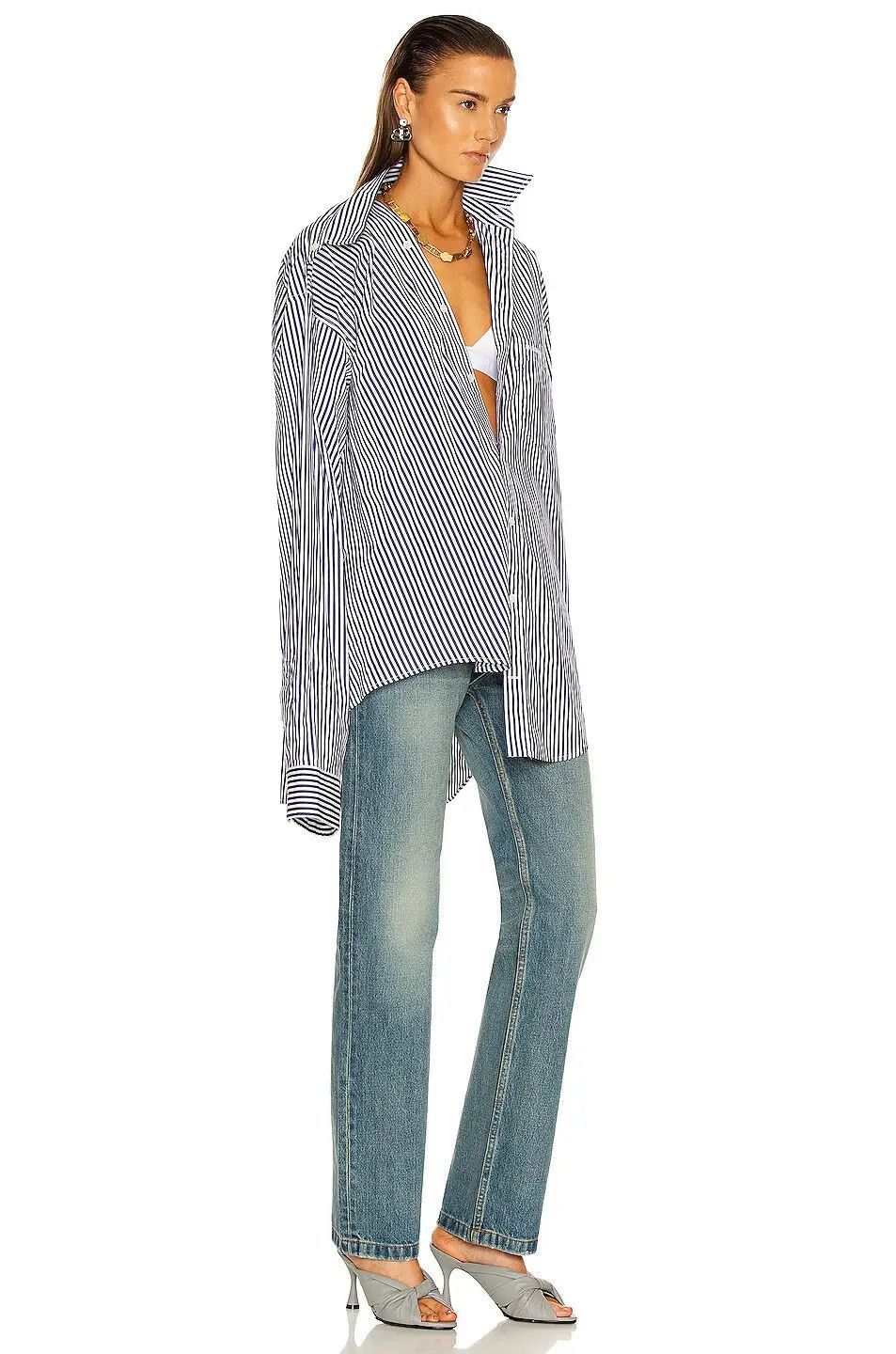 Balenciaga o1bcso1str1124 Twisted Shirt in Navy/White Size XXS / US 00 / IT 34 - 2 Thumbnail