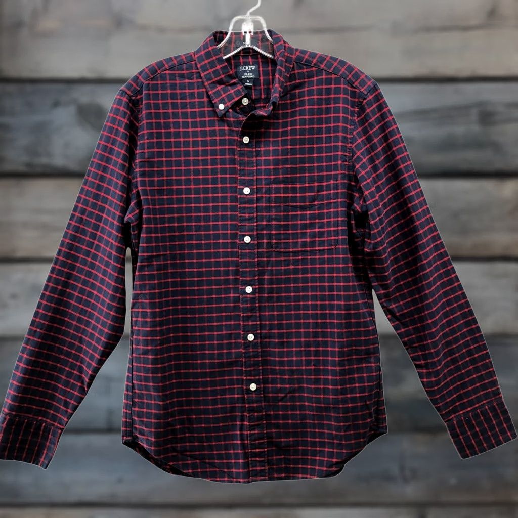 J.Crew J.CREW Flex Oxford Shirt Mens S Slim Fit Long Sleeve Navy Blue Red Check Plaid Shirt Size US S / EU 44-46 / 1 - 1 Thumbnail