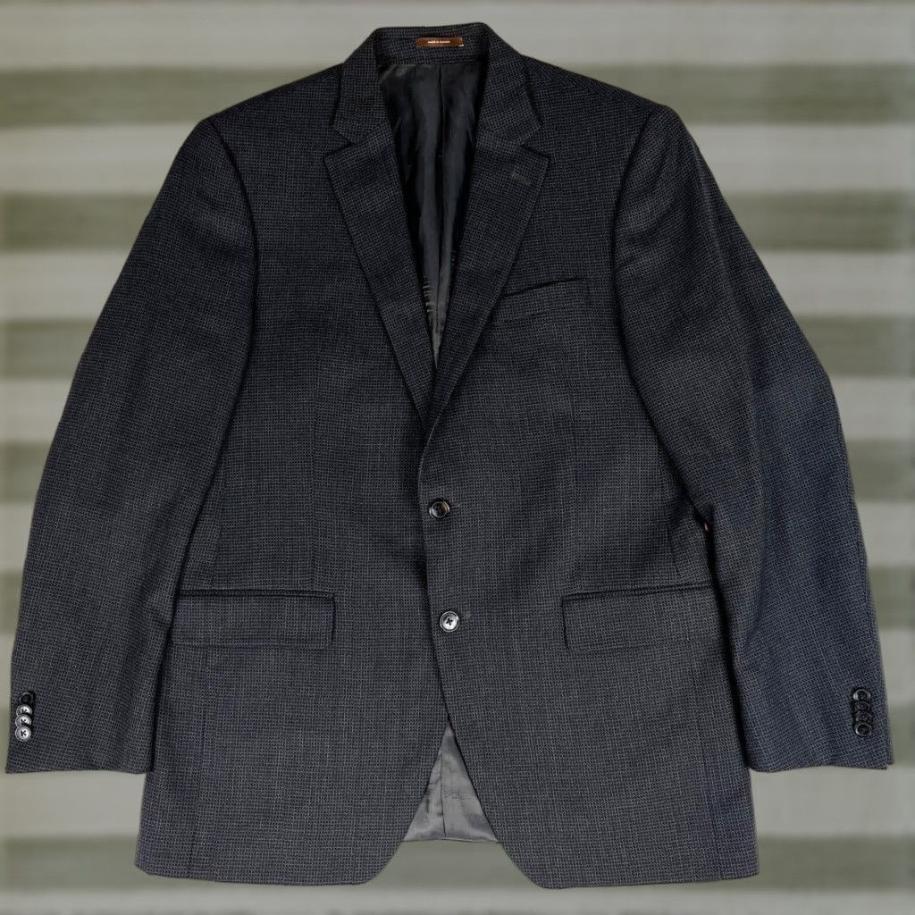 Peter Millar Peter Millar Blazer Jacket Wool Charcoal 42 Mens Single-Breasted Two-Button Vintage Check Blazer Size 42R - 1 Thumbnail