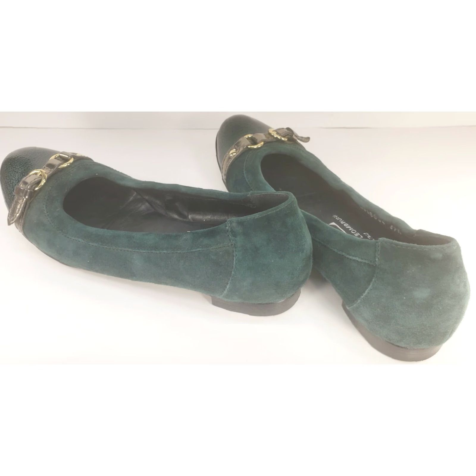 AGL AGL Green Suede Leather Cap Toe Flats Women's 6.5M 37.5EU Casual Formal Slip On Cap Toe Buckle Leather Lining Size ONE SIZE - 5 Thumbnail