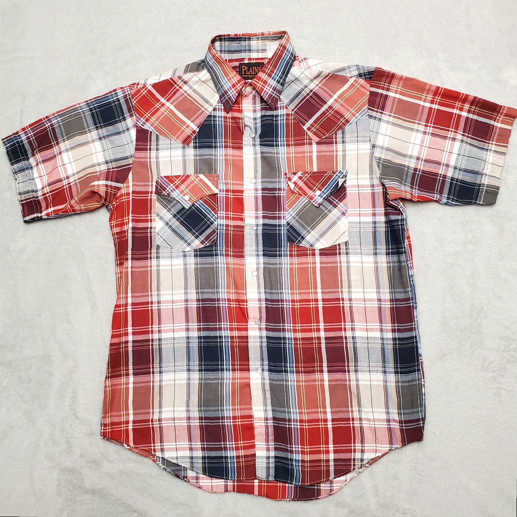 Vintage VINTAGE Plains Western Wear Shirt Mens M Red Blue Plaid Pearl Snap Cowboy Casual Cotton Blend Button-Up Short Sleeve Western Pattern Pockets Size US M / EU 48-50 / 2 - 2 Thumbnail