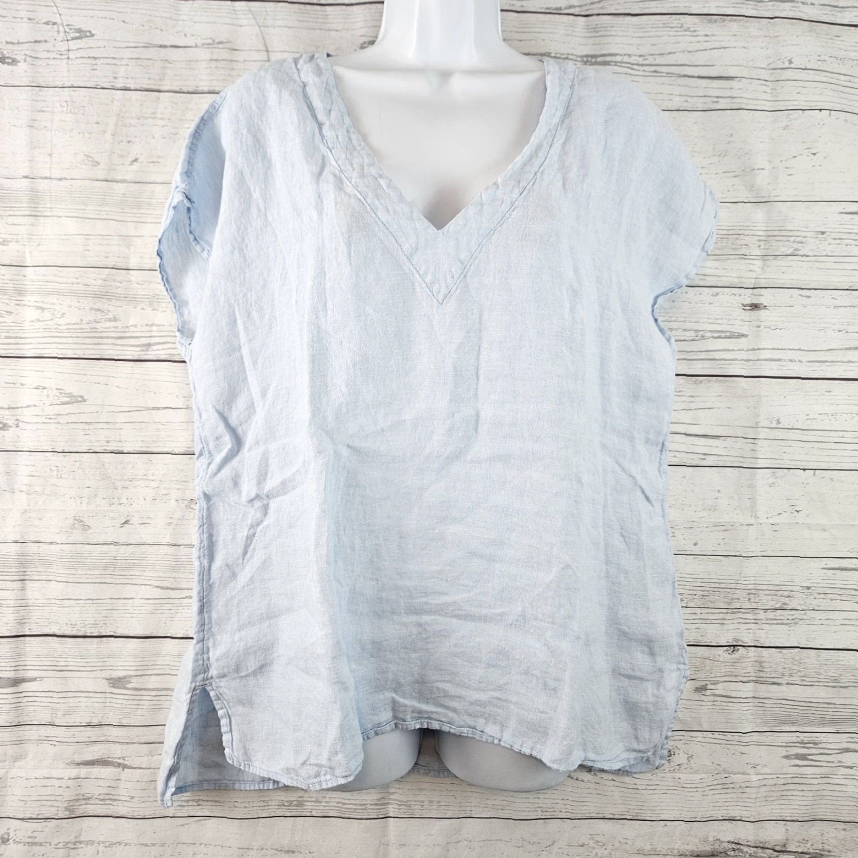 Vintage Sigrid Olsen Womens Linen Top L Blue V-Neck Blouse Shirt Adult Large Accessories? Size L / US 10 / IT 46 - 2 Thumbnail
