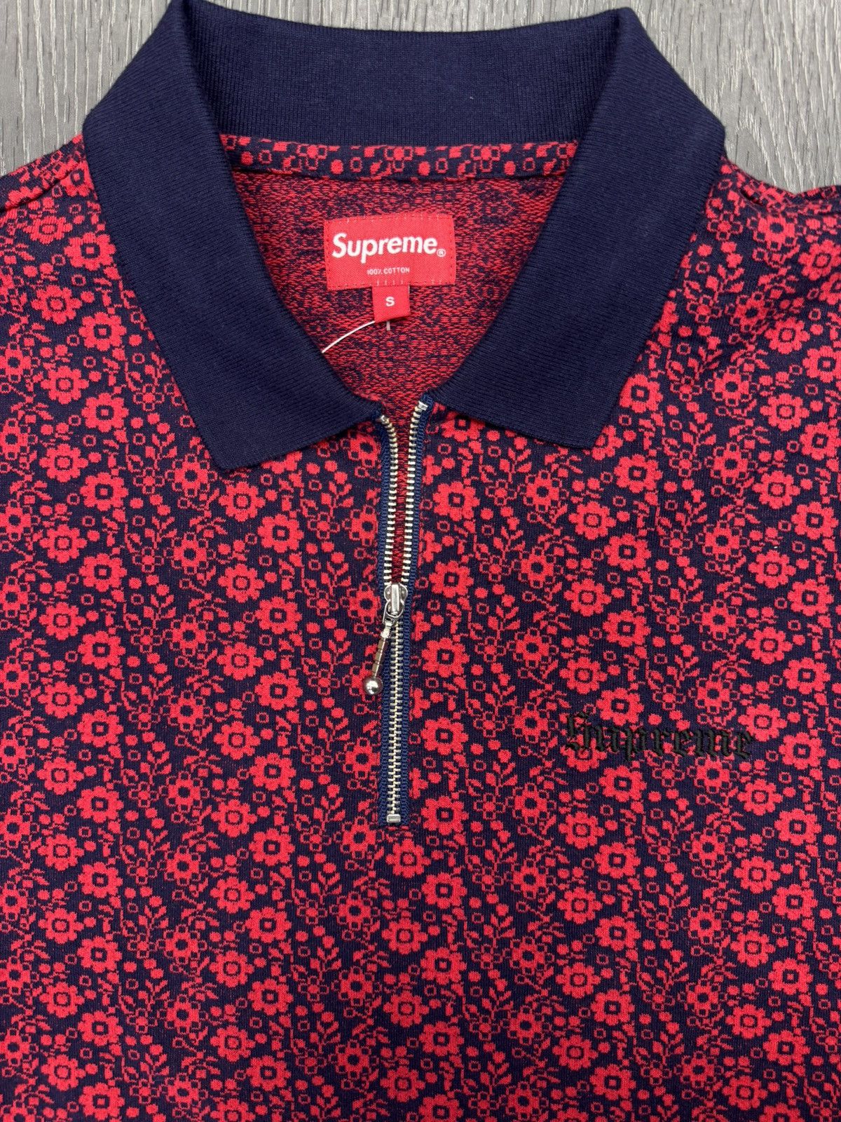 Supreme Floral Jacquad Zip LS Polo (Magenta)