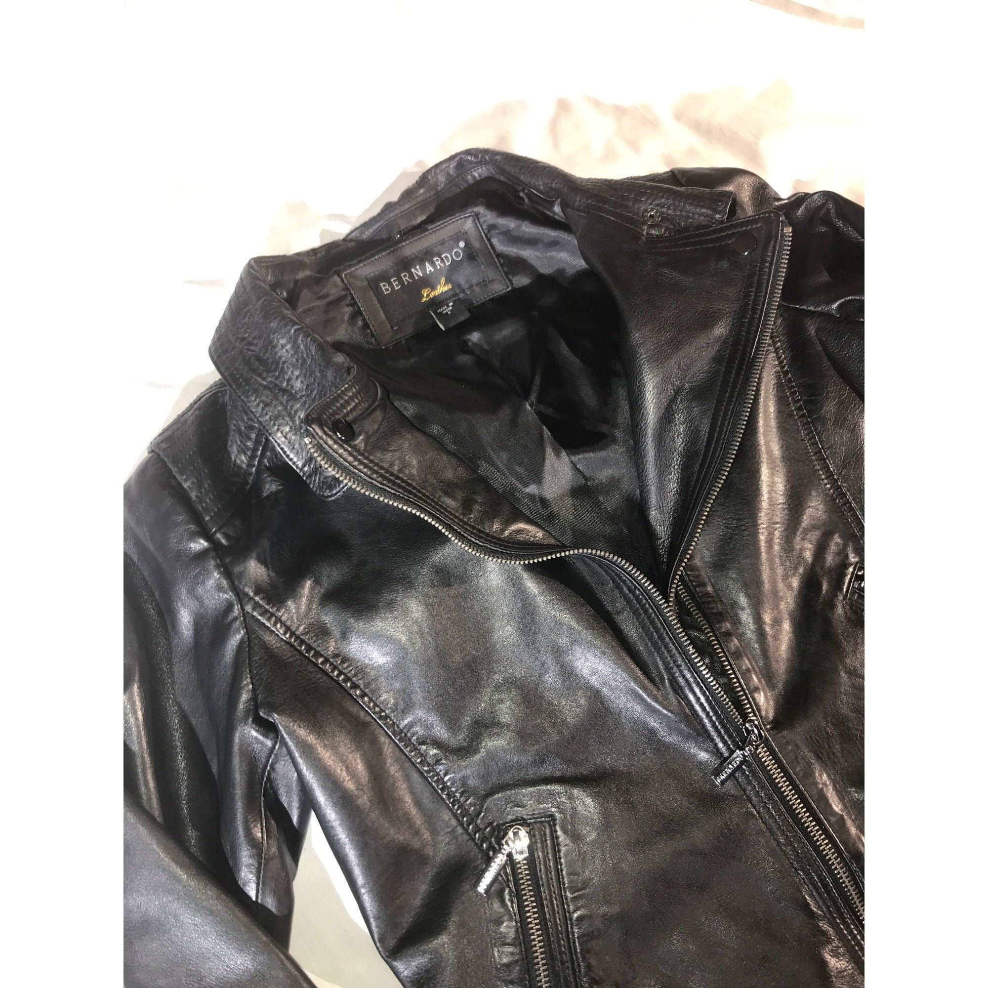 Other Bernardo NWT Womens Black Leather Zippers Moto Bomber Jacket Size S / US 4 / IT 40 - 5 Thumbnail