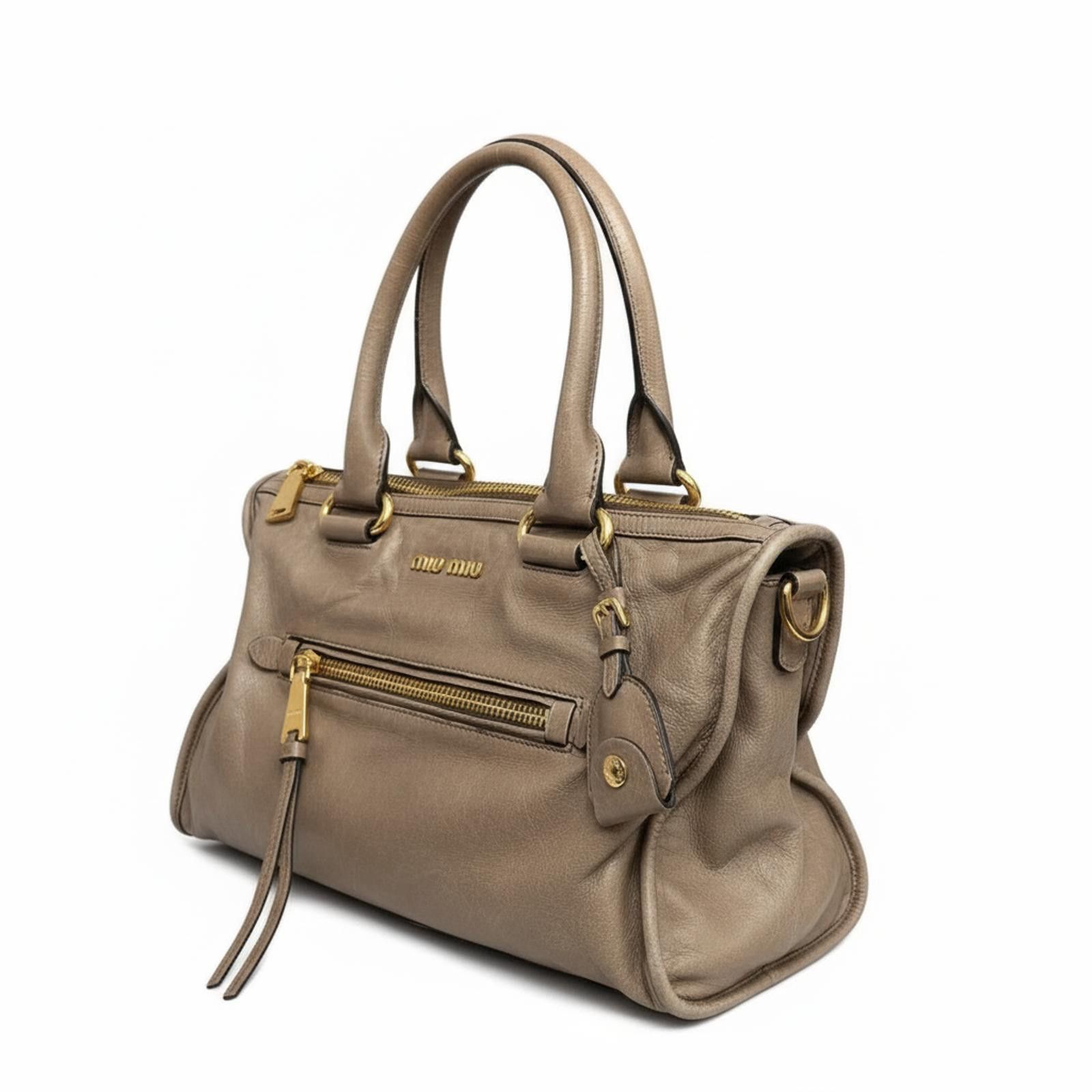 Miu Miu Miu Miu - Taupe Leather Handbag Gold Hardware Size ONE SIZE - 1 Thumbnail