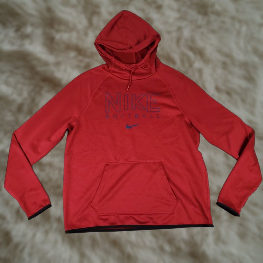 Nike Nike Hoodie L Red Pullover Sweatshirt Logo Knit 100% Polyester All Seasons Hooded Baseball Golf Womens Size L / US 10 / IT 46 - 1 Thumbnail