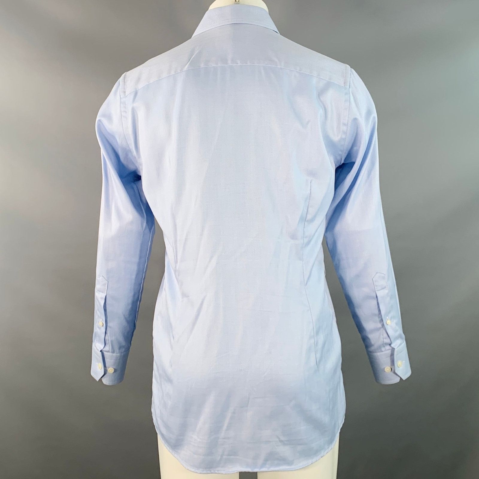 Eton S Blue Herringbone Cotton Curved Cutaway Long Sleeve Shirt Size US S / EU 44-46 / 1 - 4 Thumbnail