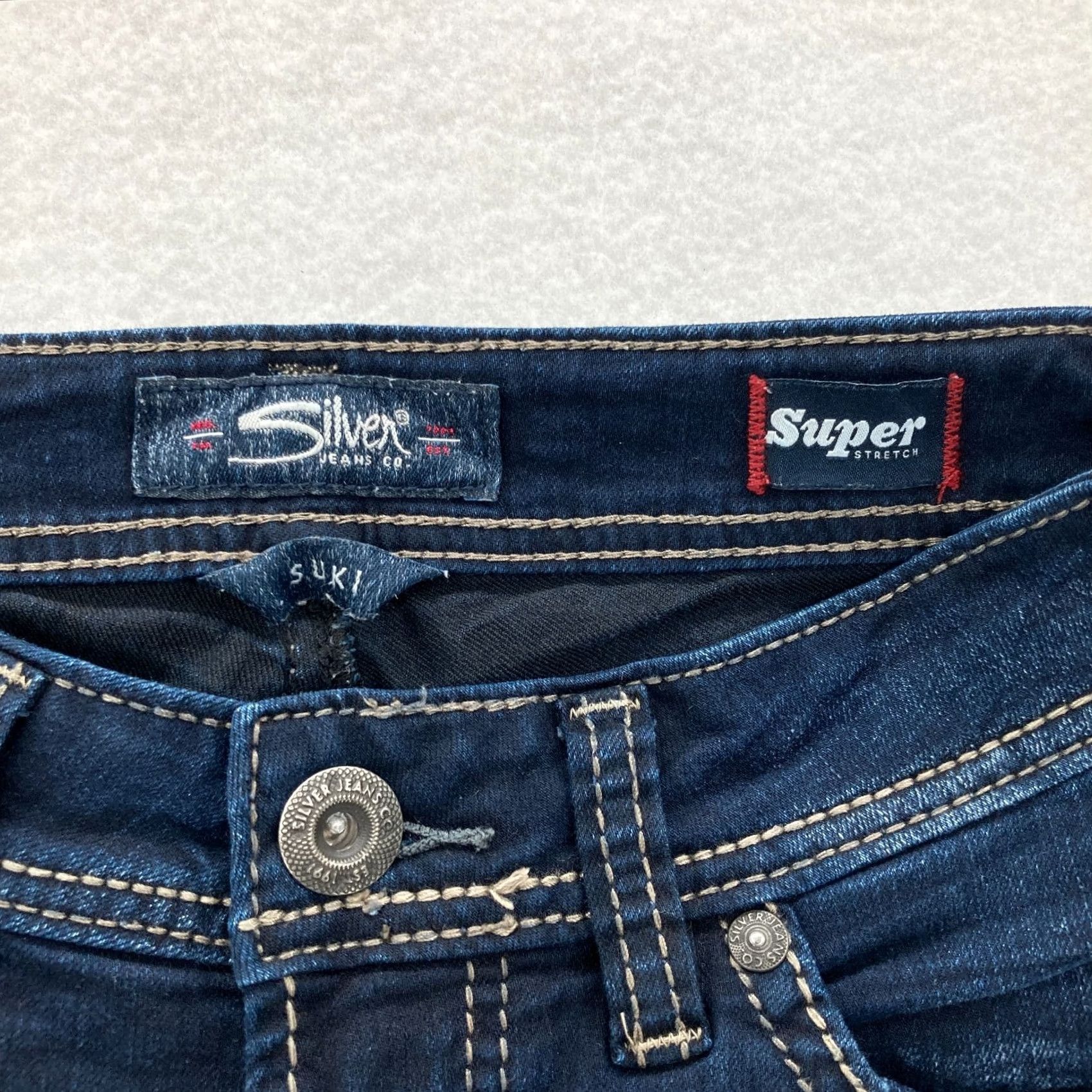 Silver Jeans Co. Silver Jeans Suki Straight Women's 27x32 Dark Blue Denim Grunge Slim Jeans Size 27" / US 4 / IT 40 - 5 Thumbnail