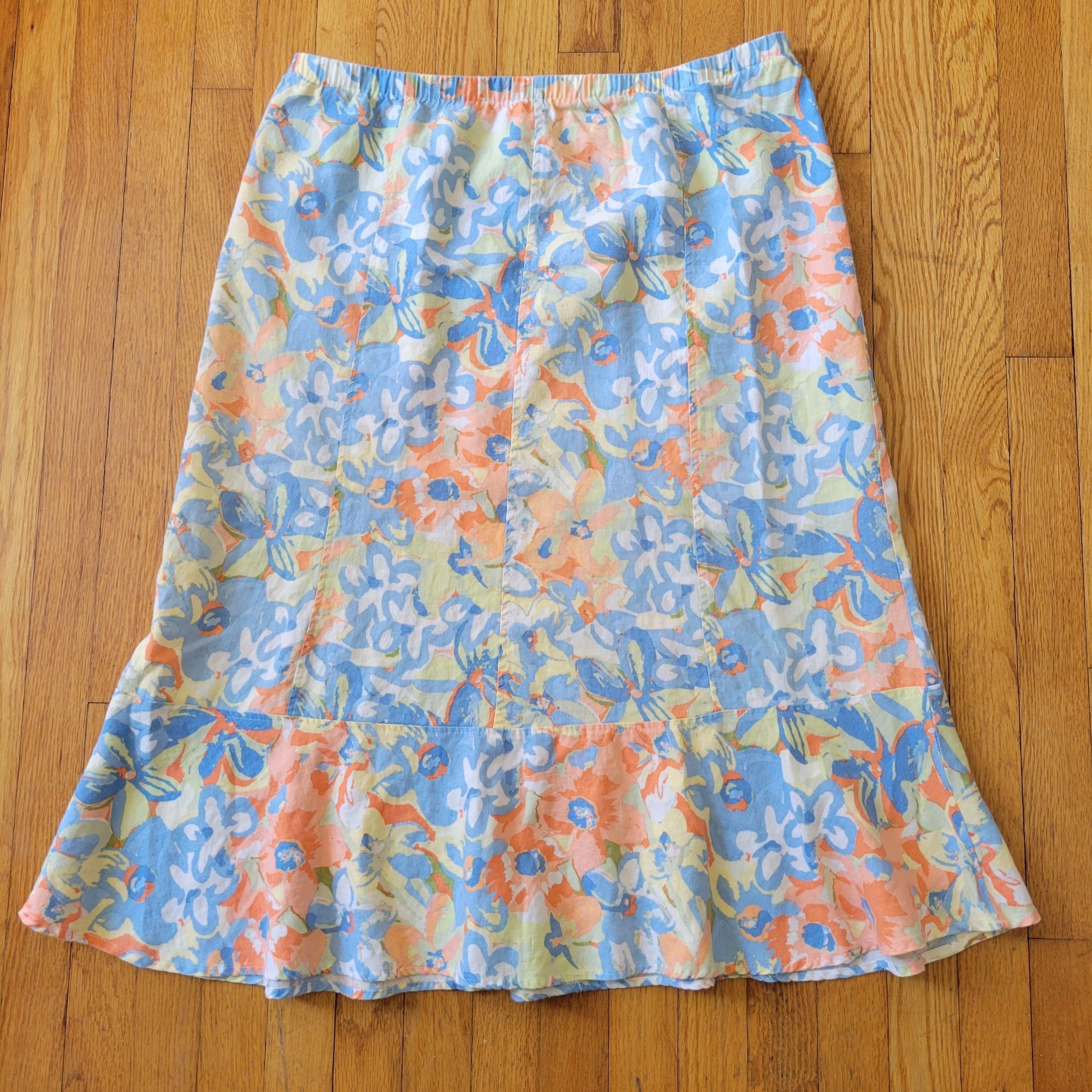 Vintage Weekend Choices Floral Linen Skirt XL Tropical Beach Cruise Size 38" / US 16 / IT 52 - 1 Thumbnail