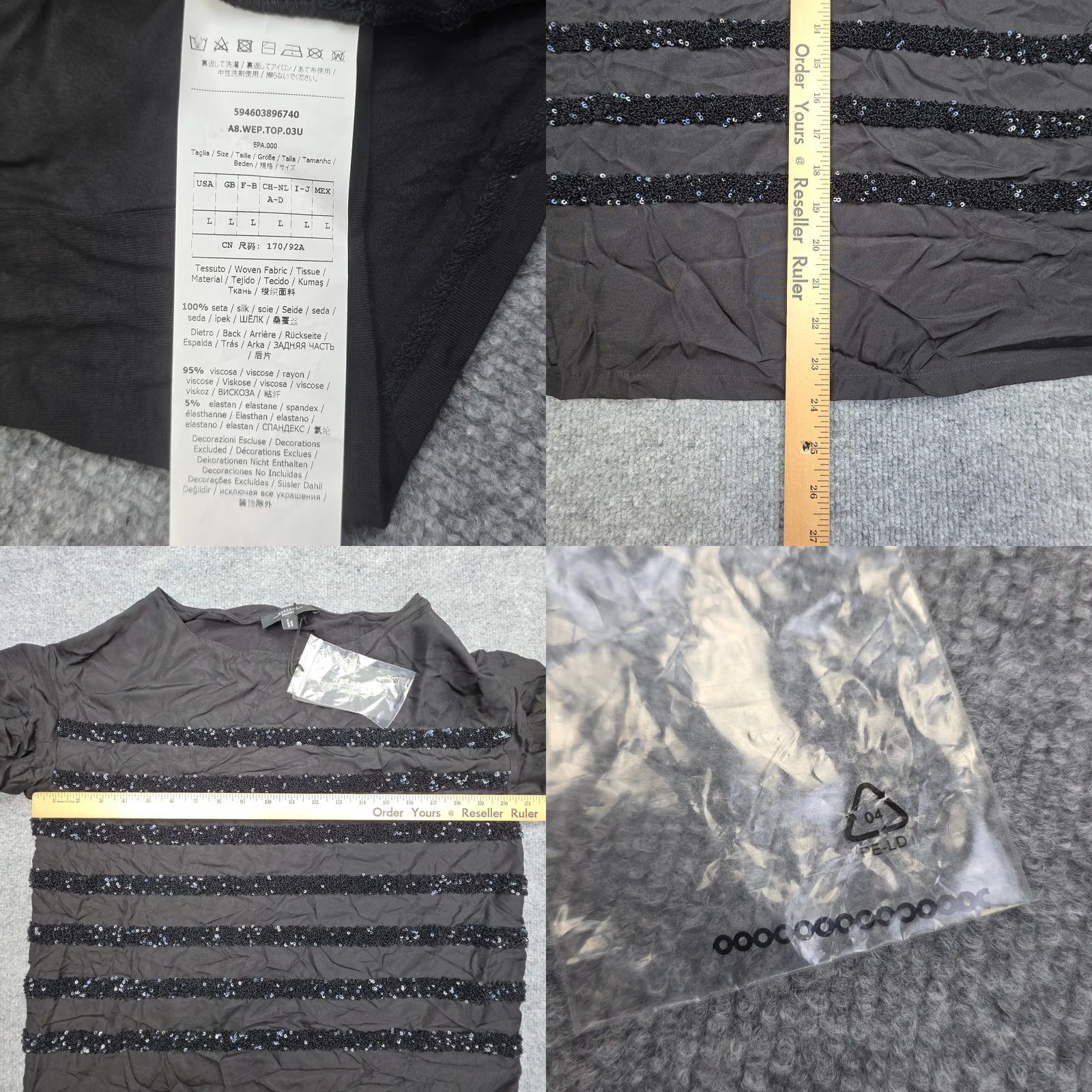 Vintage Weekend Max Mara Silk Top - Womens Large Black Embroidered Rhinestone NWT Size L / US 10 / IT 46 - 8 Thumbnail