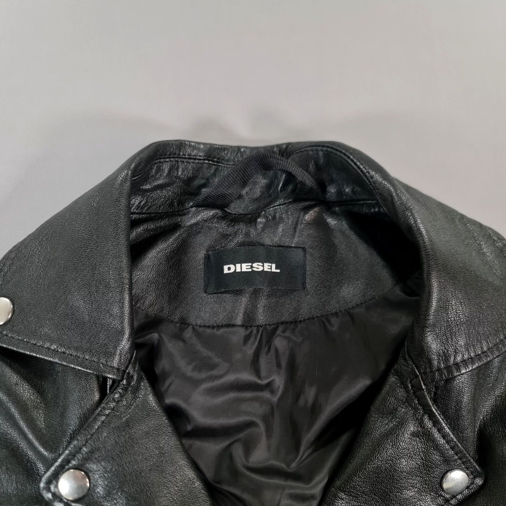 Diesel Diesel Women's Leather Jacket Black Medium Biker Goatskin Asymmetric Zip Size M / US 6-8 / IT 42-44 - 2 Thumbnail