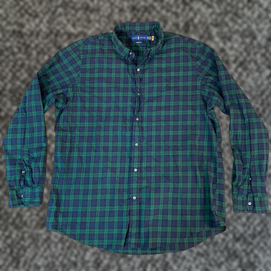 Ralph Lauren Ralph Lauren Shirt Button Down Cotton Medium XXL Green Blue Tartan Plaid, Classic, Preppy, Men Size US XXL / EU 58 / 5 - 1 Thumbnail