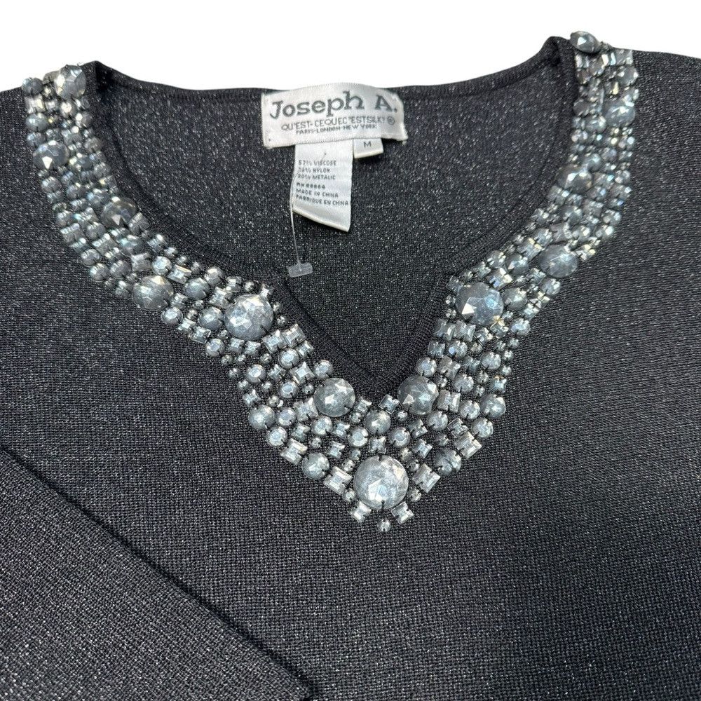 Other New Vintage Joseph A Black Sparkle Neck Embellished Sweater Size M / US 6-8 / IT 42-44 - 6 Thumbnail