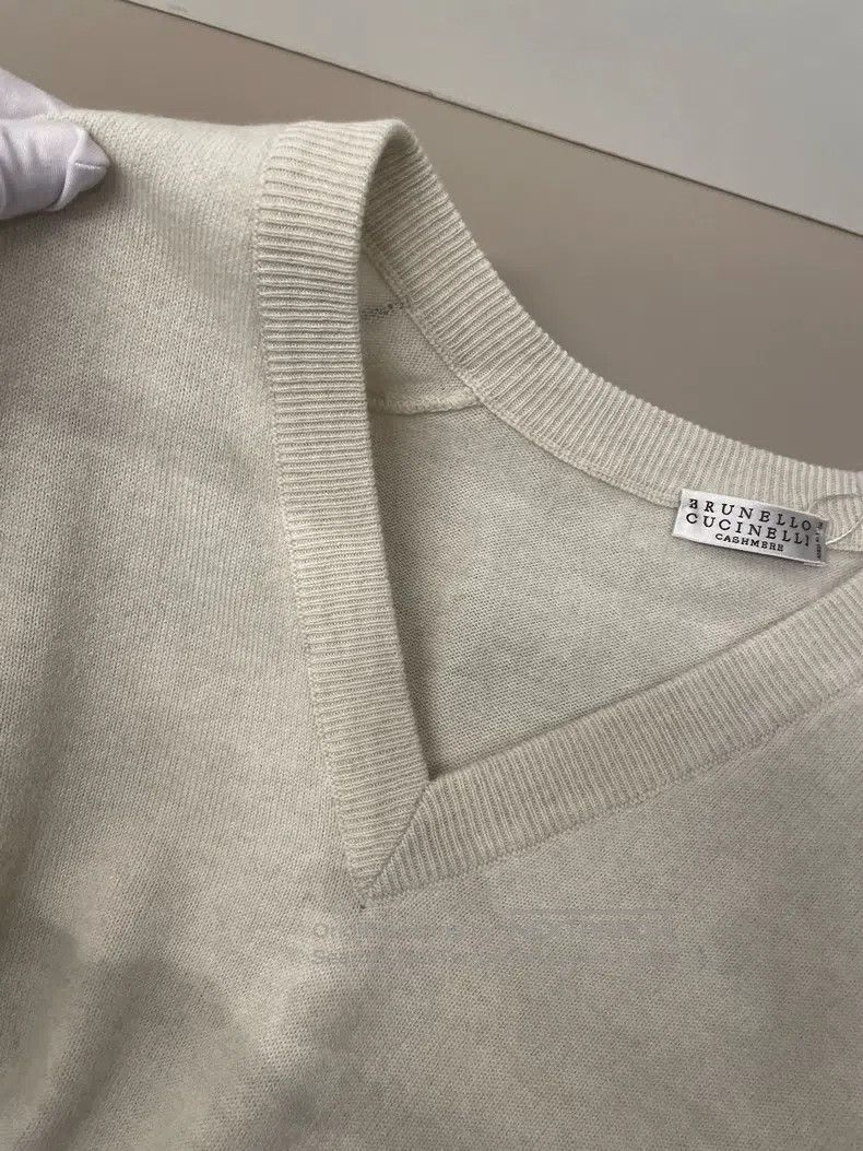 Brunello Cucinelli Brunello Cucinelli Beige Wool Beaded Sweater Size M / US 6-8 / IT 42-44 - 9 Thumbnail