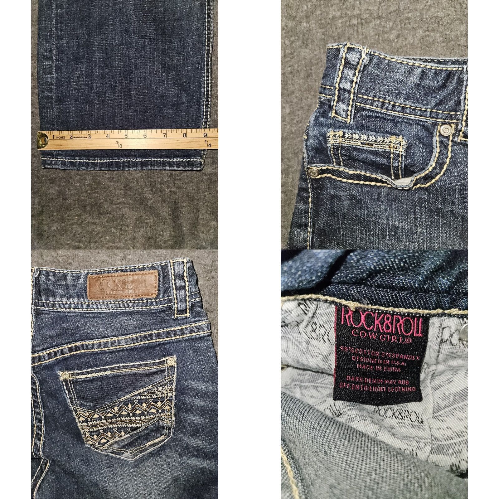 Vintage VINTAGE Rock And Roll Cowgirl Jeans Bootcut Women's 26x34 Blue Embroidered Logo Low Rise Denim Size 26" / US 2 / IT 38 - 8 Thumbnail