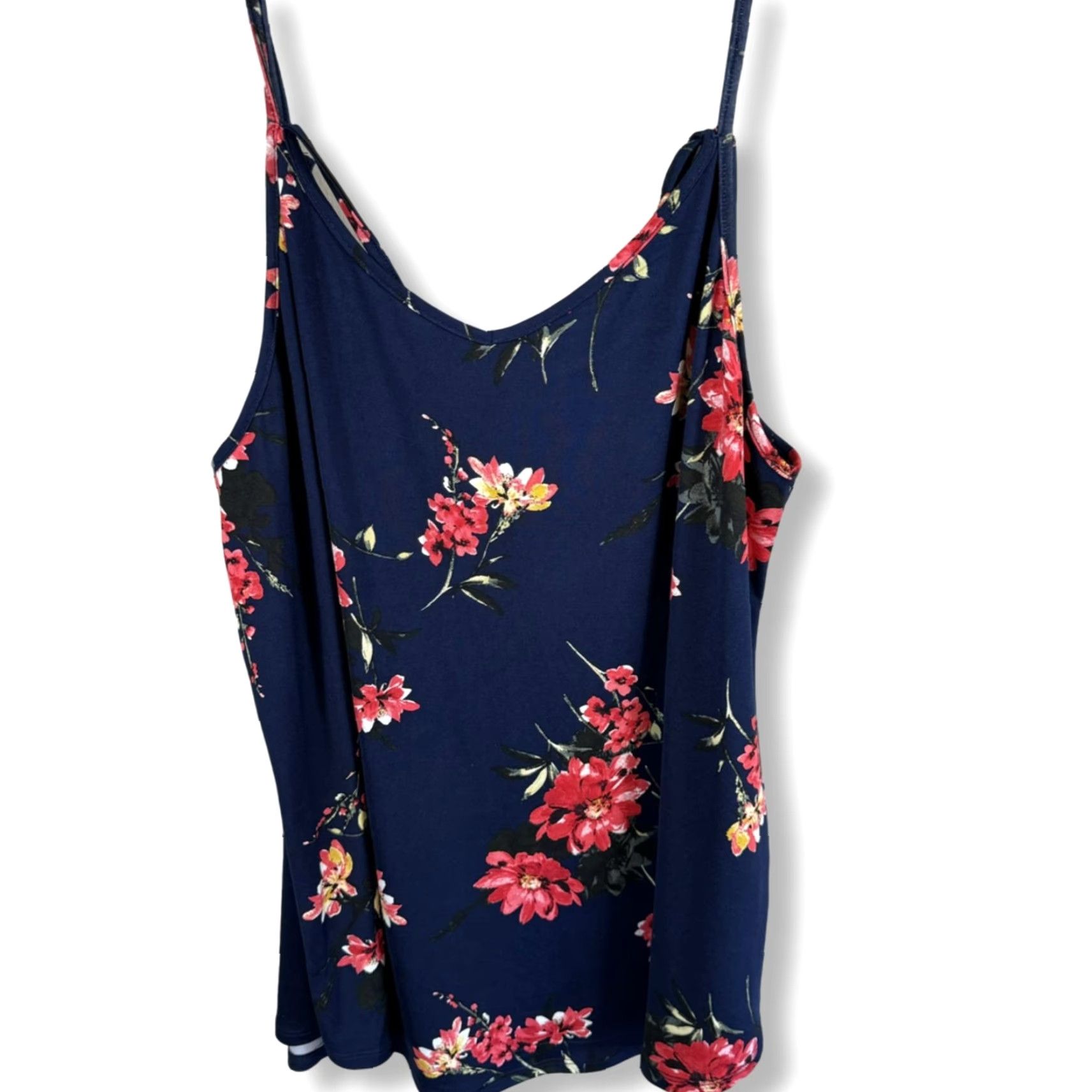 Vintage Papermoon Tank Top Women's 2XL Navy Floral Spaghetti Strap Sleeveless Rayon Camisole Bohemian Summer XS-? Size XXL / US 16-18 / IT 52-54 - 2 Thumbnail