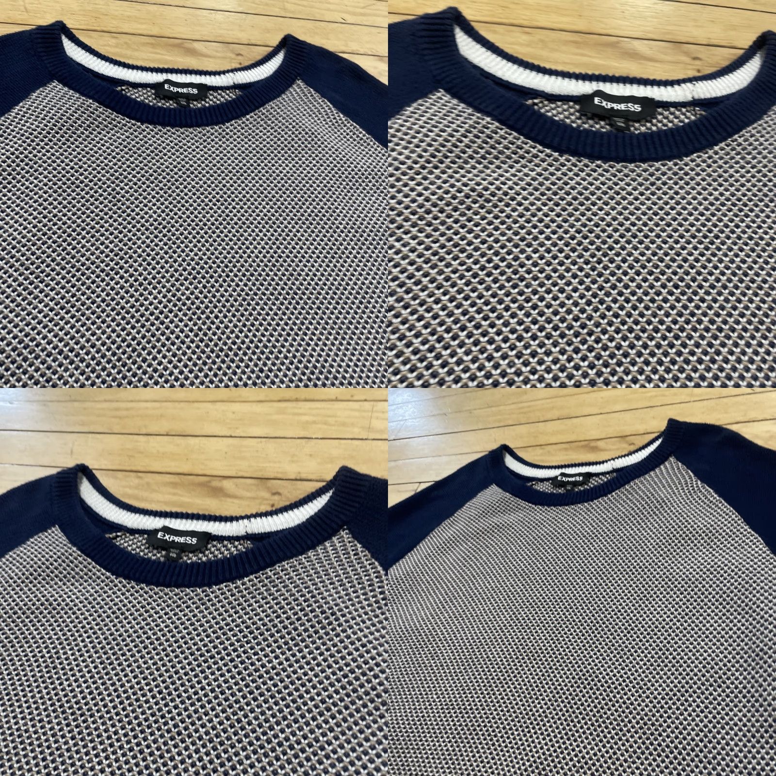 Express VINTAGE Express Knit Statement Sweater Men 2XL Texture Old Money Yacht Preppy Cotton XXL Cream Tan Blue, 80s 90s Classic, Wool? Wait - hold on. Size US XXL / EU 58 / 5 - 11 Thumbnail