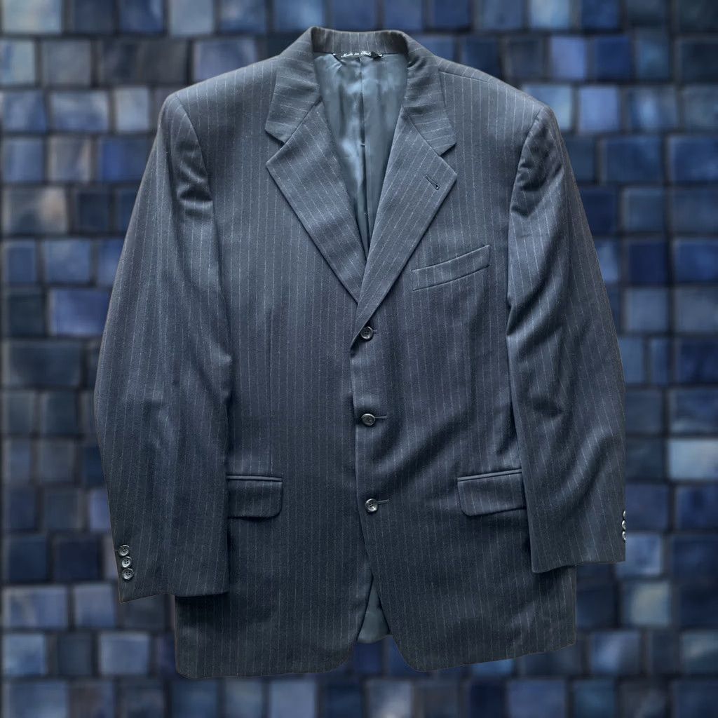 Canali VINTAGE Canali Sport Coat Blazer Mens 42R Wool/Cashmere Flannel Notch Lapel Three-Button Striped Black 90s City Classic Designer Italy Size 42R - 1 Thumbnail