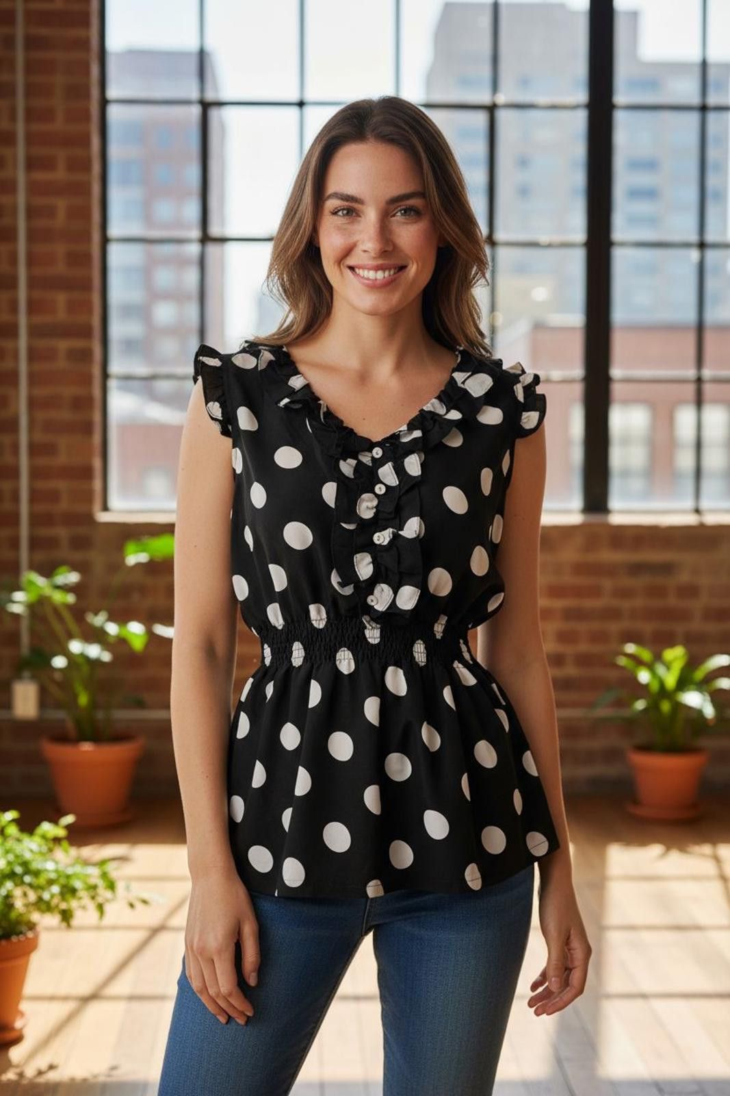 Designer Zoe Sundae Polka Dot Ruffle Sleeveless Women's Top Size L / US 10 / IT 46 - 2 Thumbnail
