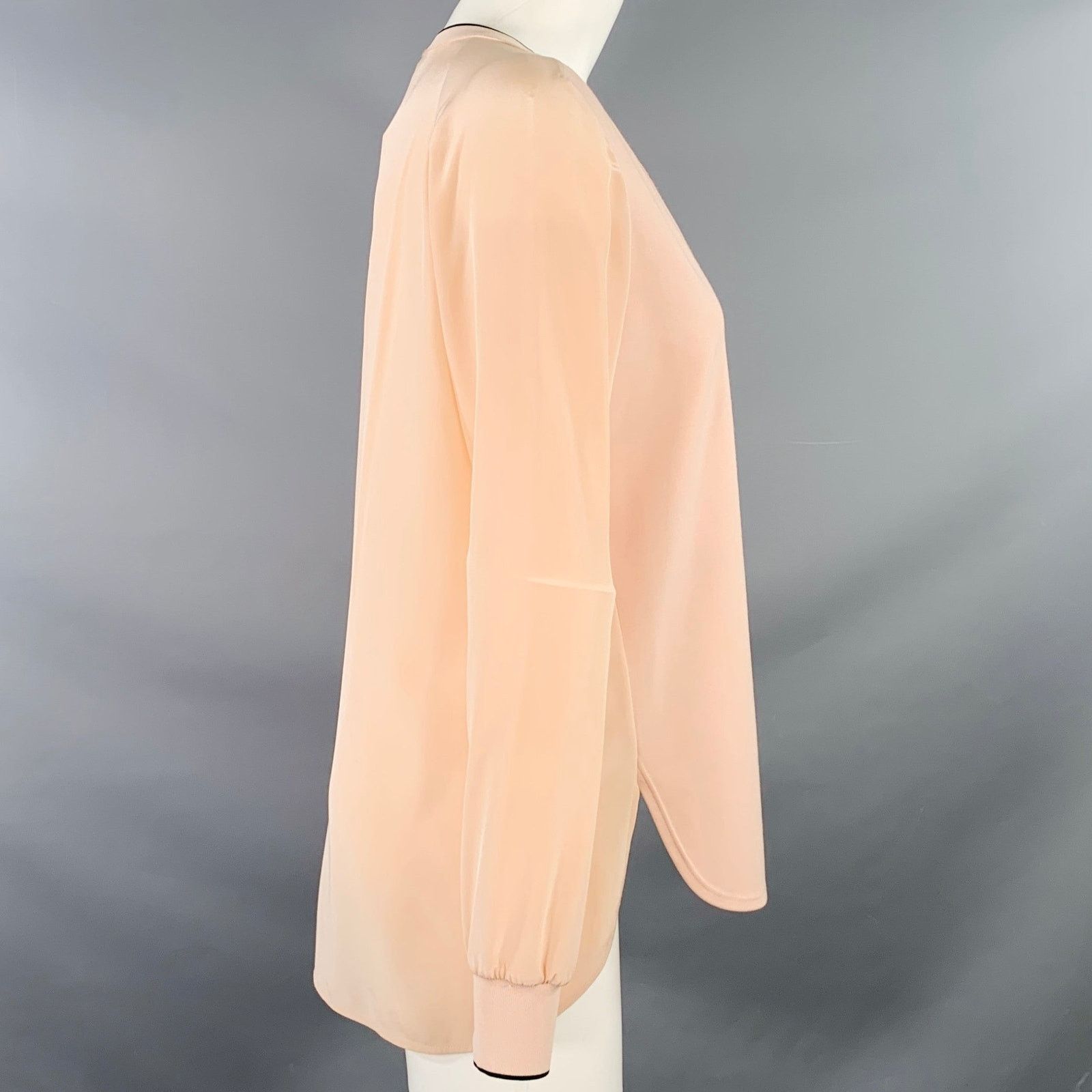 Vince XS Pink Black Rayon Blend Contrast Trim V-Neck Casual Top Size XS / US 0-2 / IT 36-38 - 2 Thumbnail