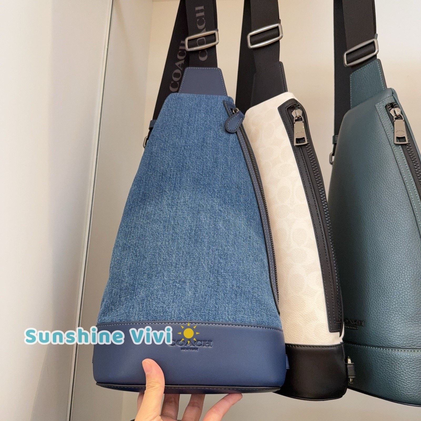 NWT Coach Dominic Sling Pack Bag Denim/Deep Blue CBI74