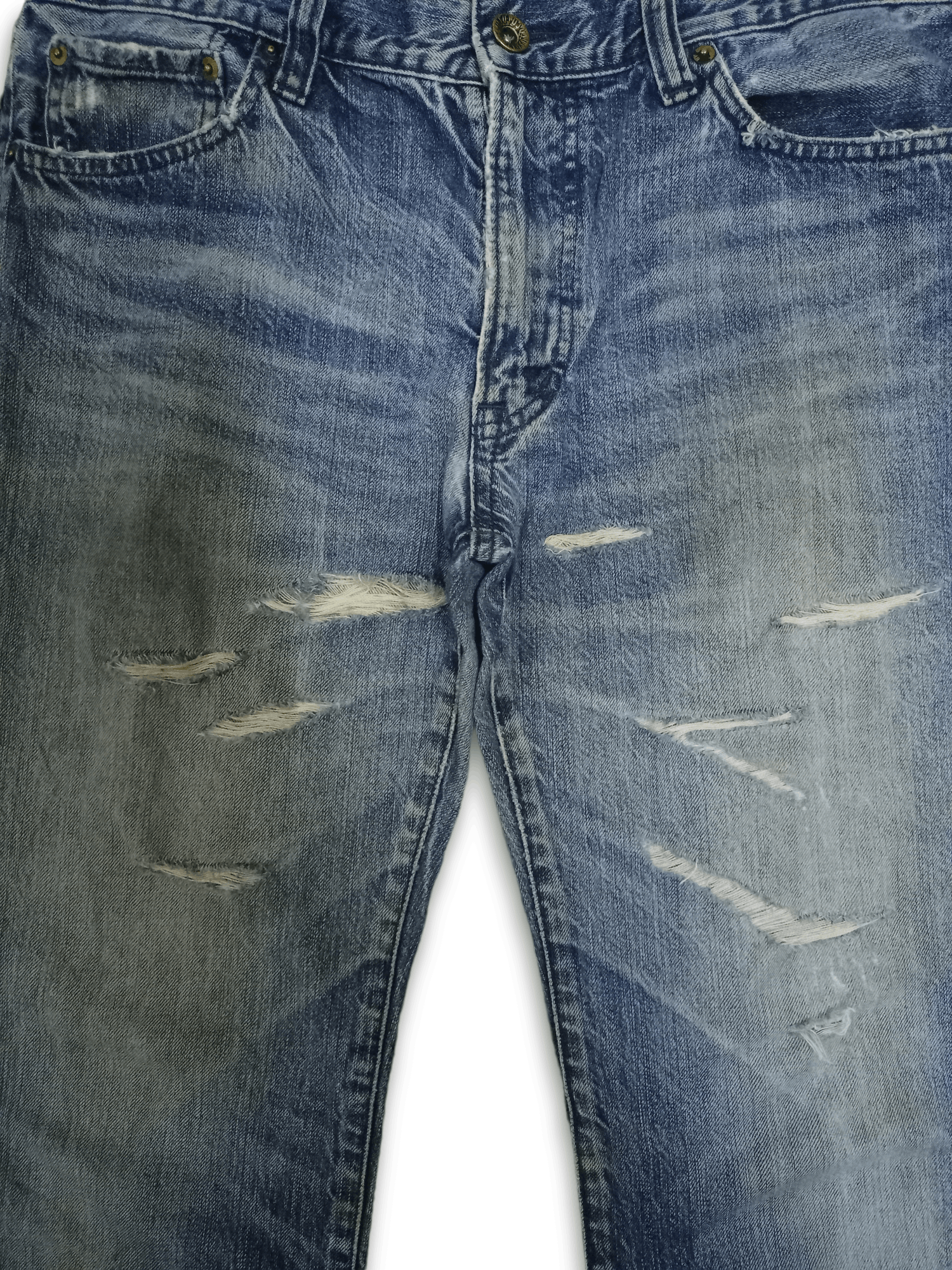 Japanese Brand × Uniqlo S002 Vintage Uniqlo UJ Washed Blue Distressed Baggy Jeans Size US 34 / EU 50 - 7 Thumbnail