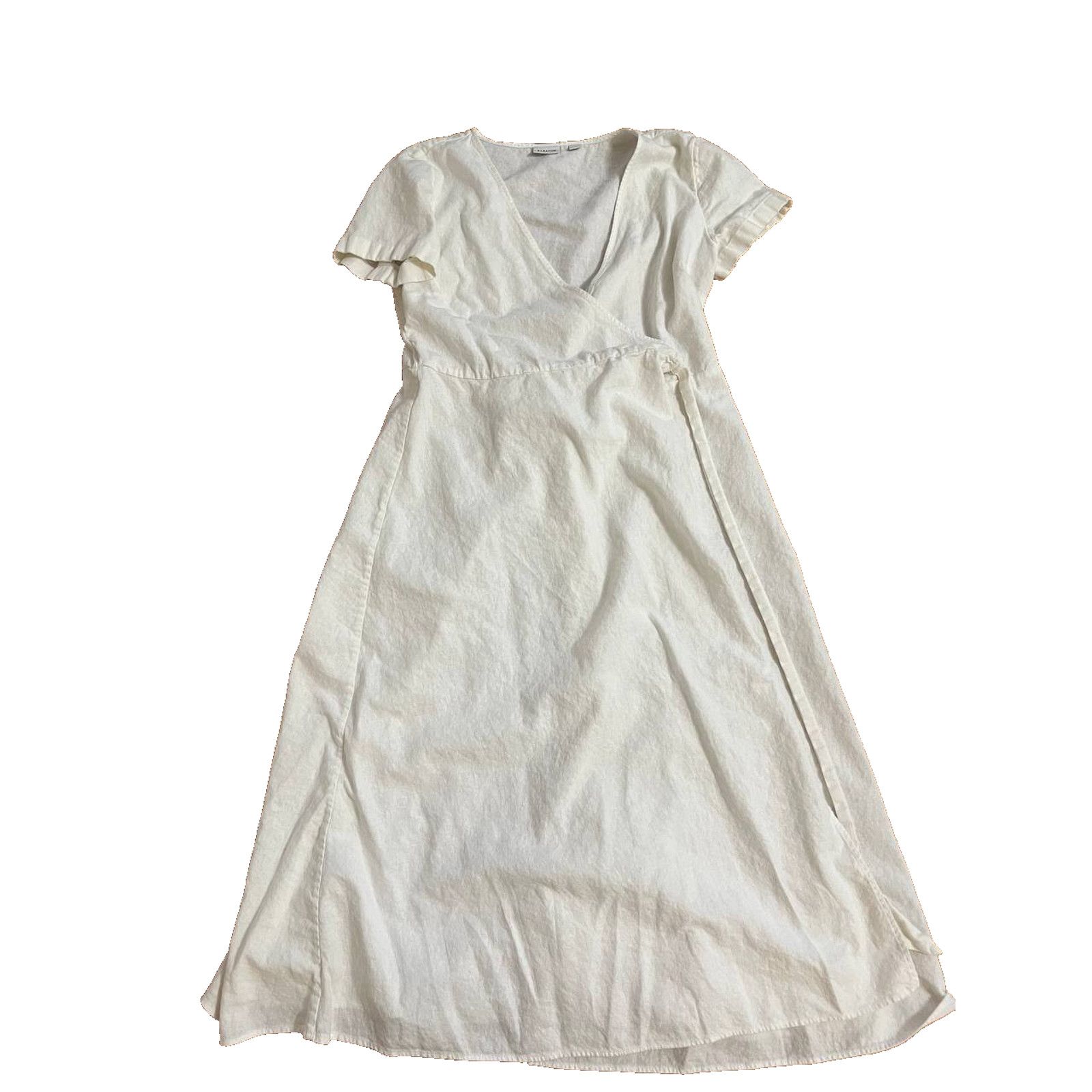Firenze Babaton Midi Linen V-neck Wrap Dress White Minimal M A001957 Size M / US 6-8 / IT 42-44 - 3 Thumbnail