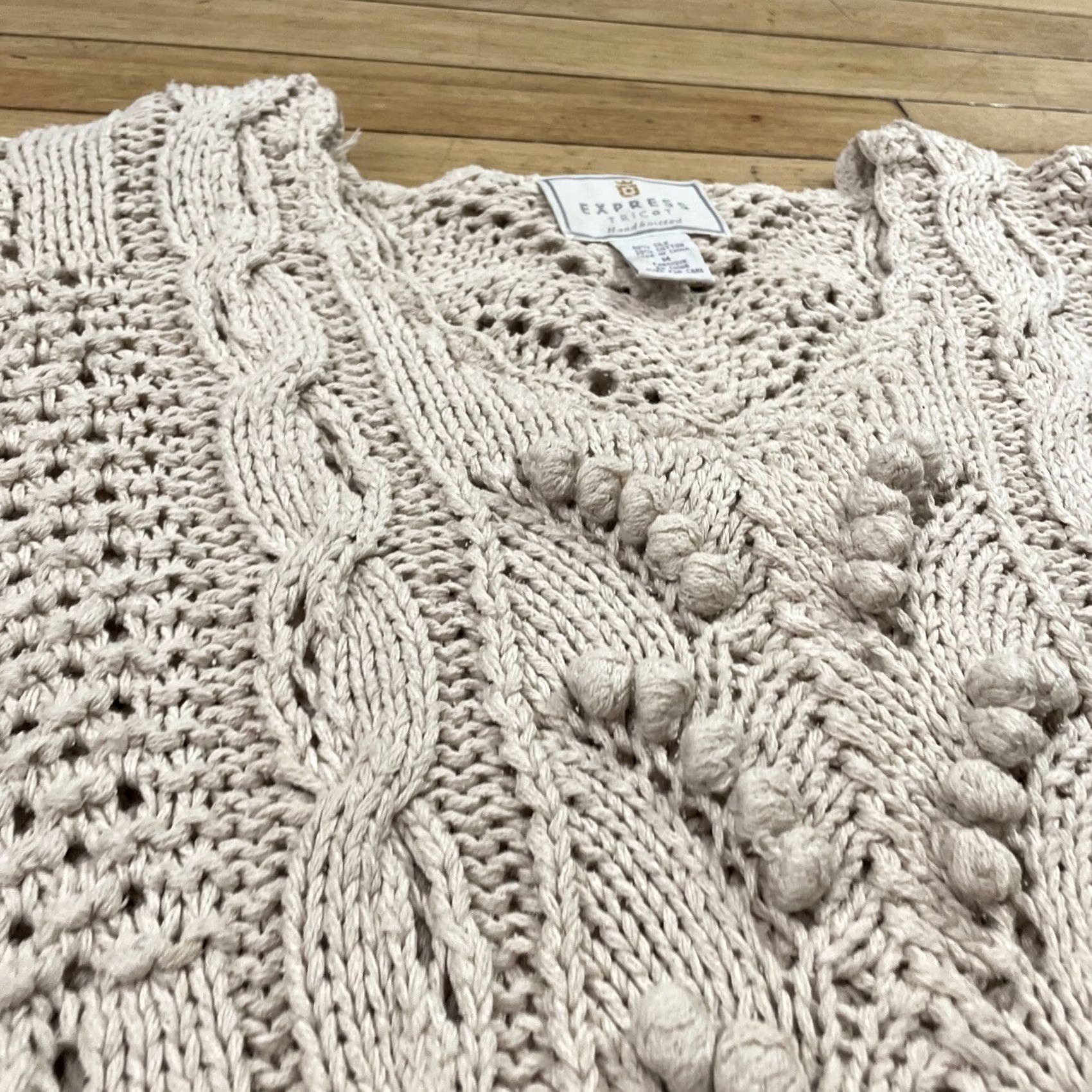 Express VINTAGE EXPRESS TRICOT Crochet Silk Tunic Sweater Dress Women M Cream Boho Hand Knit Shirt Size M / US 6-8 / IT 42-44 - 5 Thumbnail