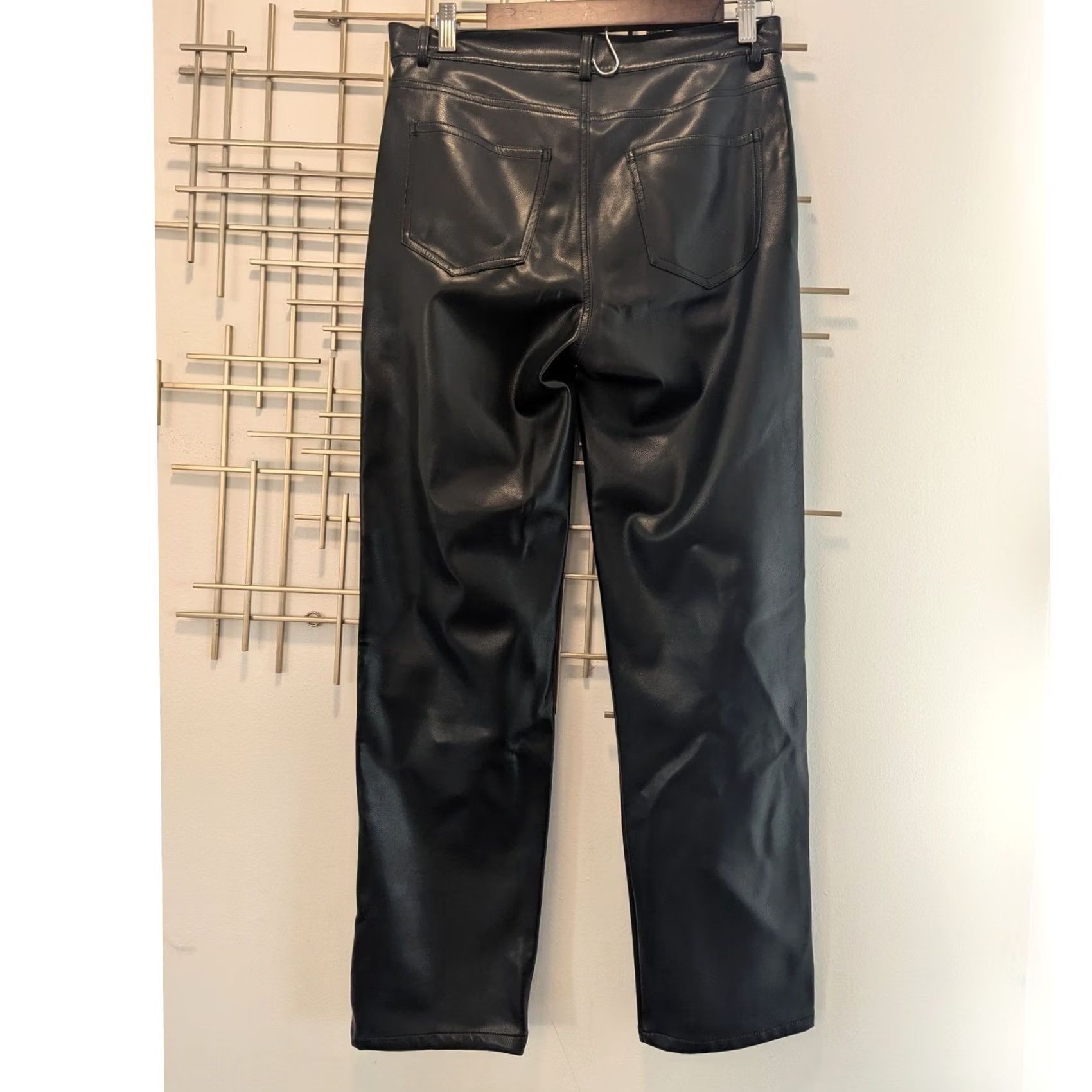 Vintage Mono B Black Vegan Leather Pants Straight Leg Women's M Moto Edgy Punk Goth Pants Casual Streetwear Size 32" / US 10 / IT 46 - 2 Thumbnail