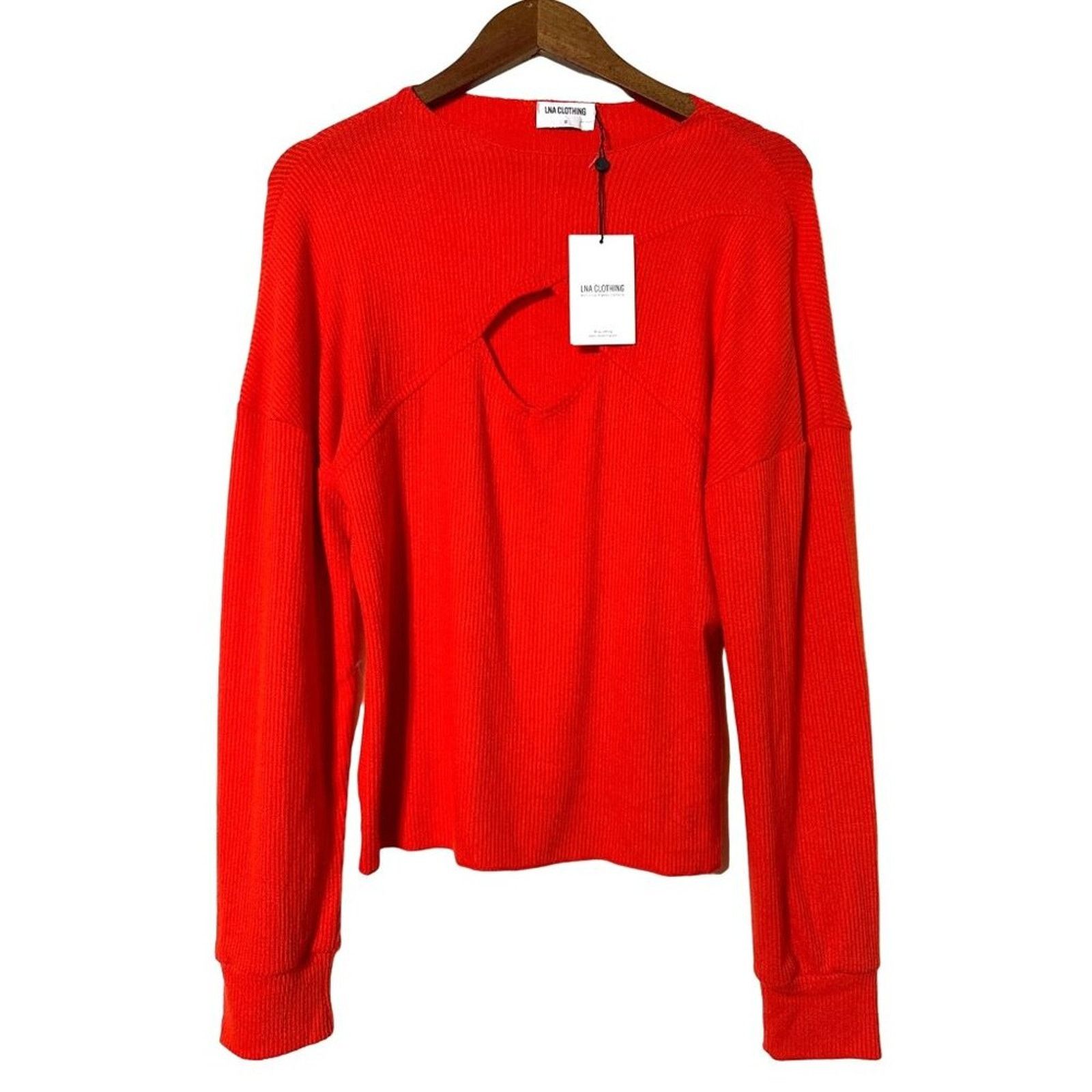 Other LNA Cori Ribbed Cutout Sweater Top Red Long Sleeve 1X NWT Size XL / US 12-14 / IT 48-50 - 4 Thumbnail
