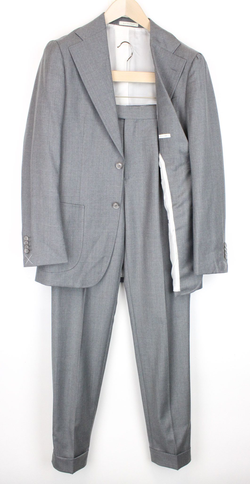 image of Suitsupply Havana Uk36R Melange S130 Wool Slim Grey Wide Suit 67351, Men's