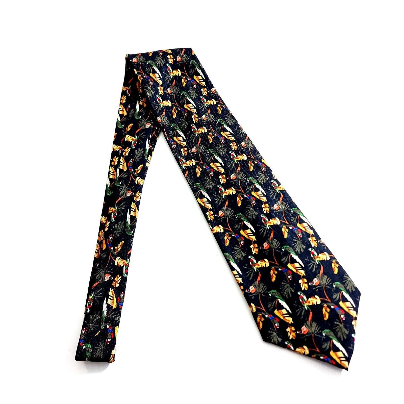 Other Stonehenge Black Parrot Floral Print Jacquard Wide Silk Tie Size ONE SIZE - 6 Thumbnail